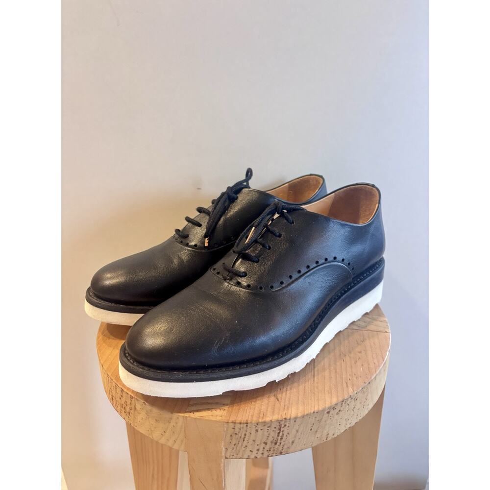 The Office Of Angela Scott Mr. Simone Black Leather Platform Oxford Shoes Size 7